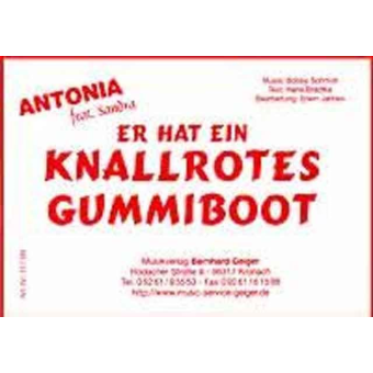 Er hat ein knallrotes Gummiboot