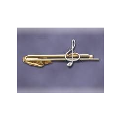         Krawattenhalter: Violinschlüssel silber auf goldenem Halter
    