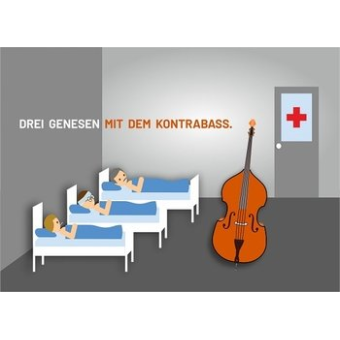 Postkarte Din A5 Drei genesen mit dem Kontrabass