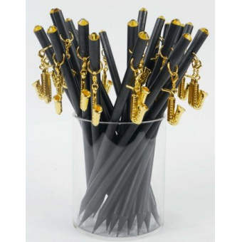 Bleistift mit Anhänger Saxophon golden/Kristall