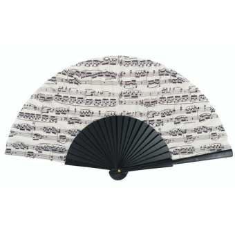 Fächer Notenzeilen creme Holz 23 cm